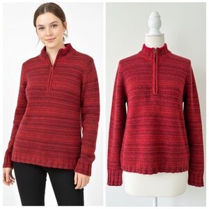 Woolrich Quarter Zip Sweater Size L Striped Old Red Heather Cabin Core Outdoors